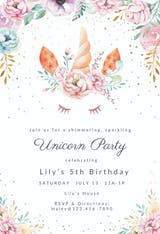 Floral unicorn - Invitación De Cumpleaños